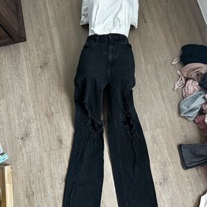 PacSun Black High-Rise Distressed Flare Jeans